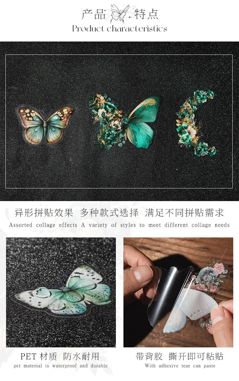 30 PCs Butterfly Flower Themed DIY Decorative Stickers Pack Decorative Stickers For Scrapbook Label Diary Album Planner