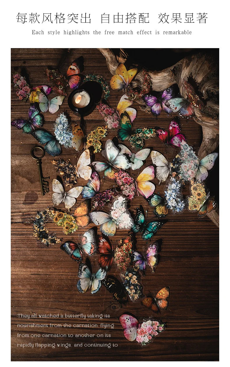 30 PCs Butterfly Flower Themed DIY Decorative Stickers Pack Decorative Stickers For Scrapbook Label Diary Album Planner