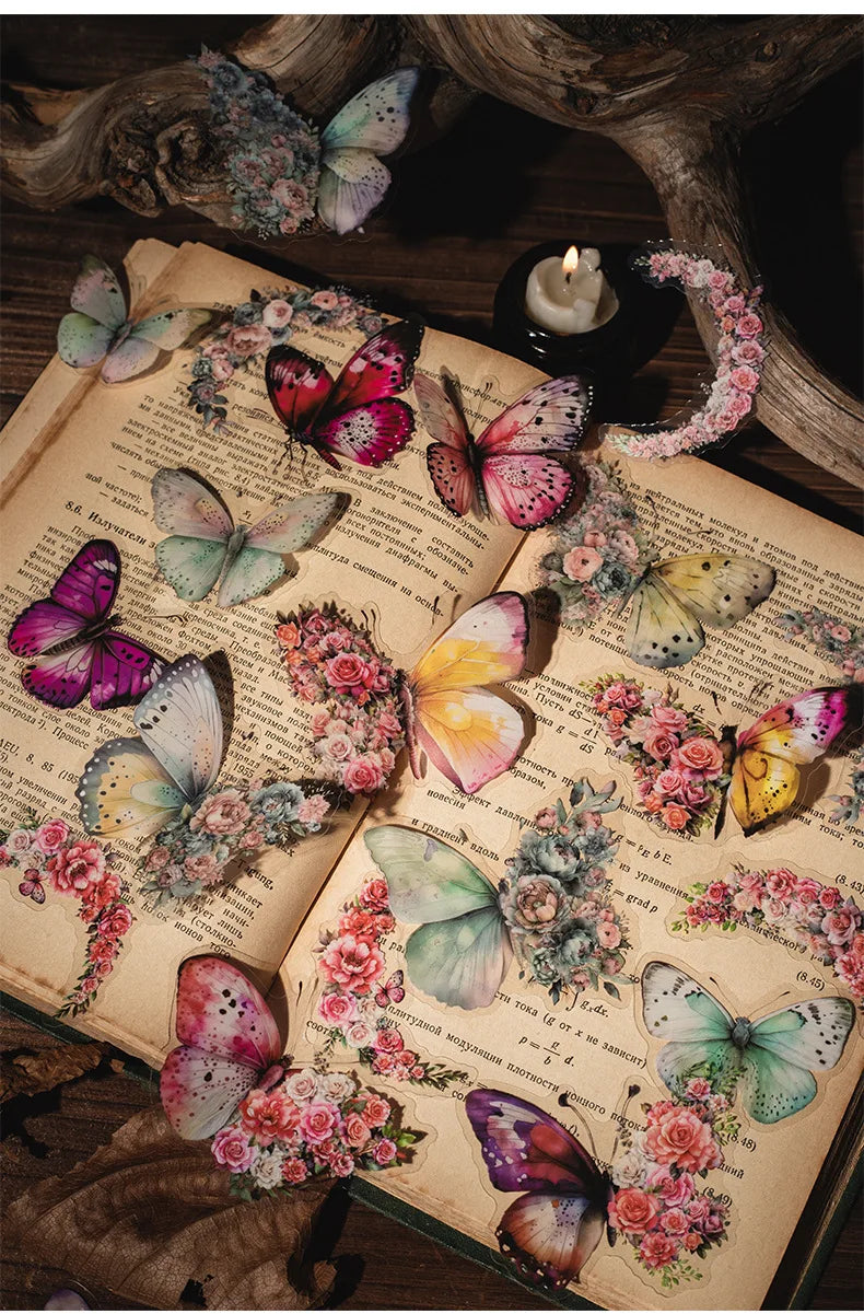 30 PCs Butterfly Flower Themed DIY Decorative Stickers Pack Decorative Stickers For Scrapbook Label Diary Album Planner