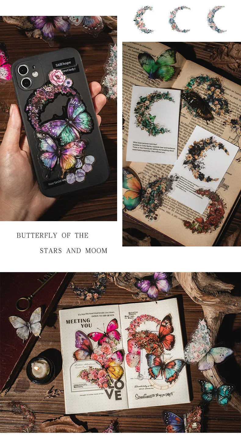 30 PCs Butterfly Flower Themed DIY Decorative Stickers Pack Decorative Stickers For Scrapbook Label Diary Album Planner