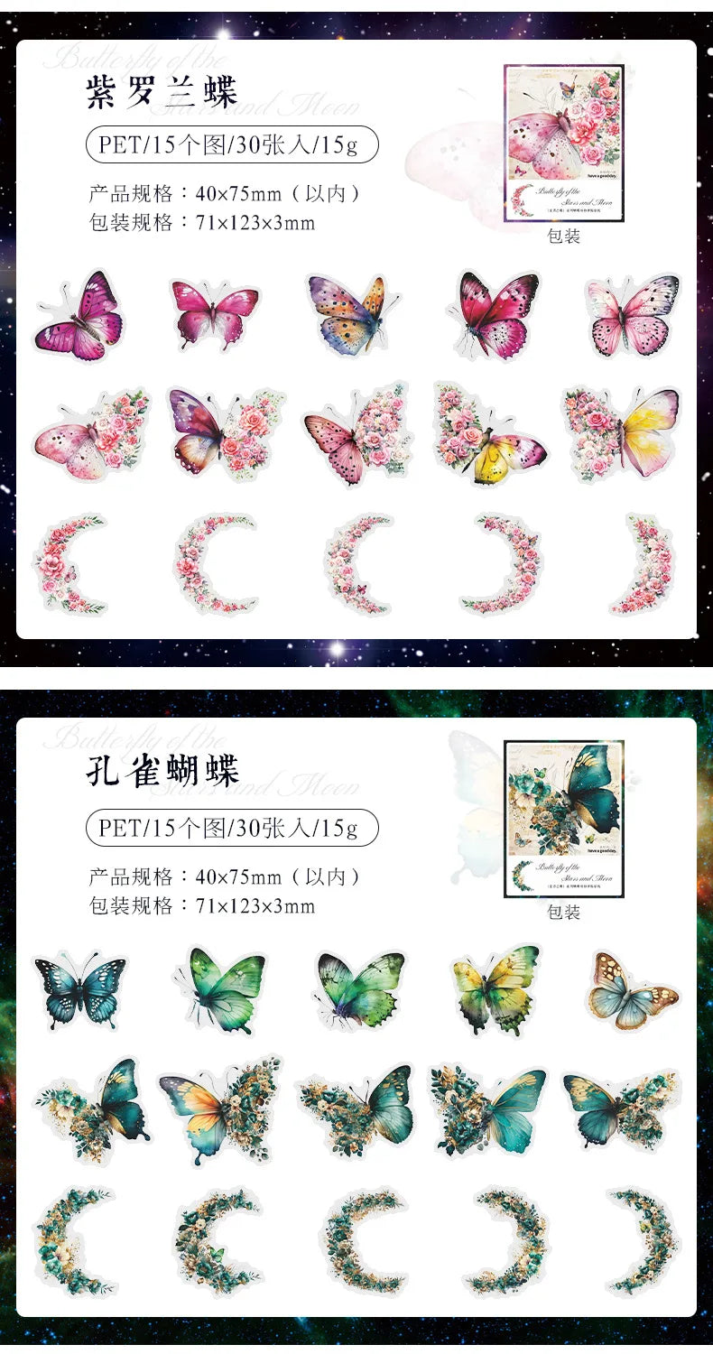 30 PCs Butterfly Flower Themed DIY Decorative Stickers Pack Decorative Stickers For Scrapbook Label Diary Album Planner