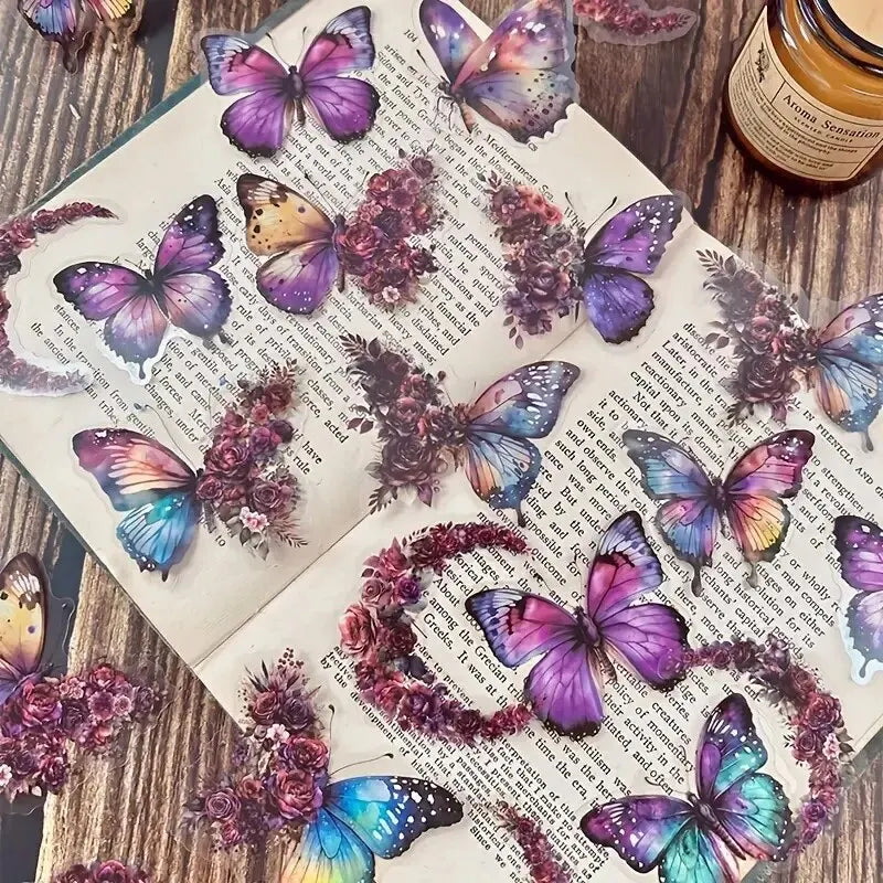 30 PCs Butterfly Flower Themed DIY Decorative Stickers Pack Decorative Stickers For Scrapbook Label Diary Album Planner