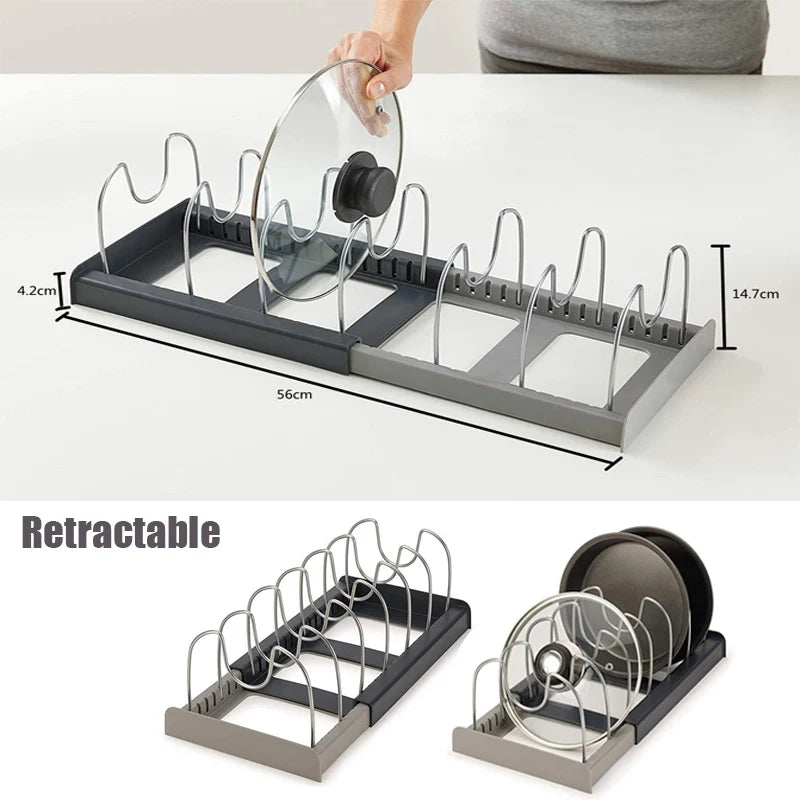 Kitchen Cabinet Organizers for Pots and Pans Expandable Stainless Steel Storage Rack Cutting Board Drying Cookware Shelf