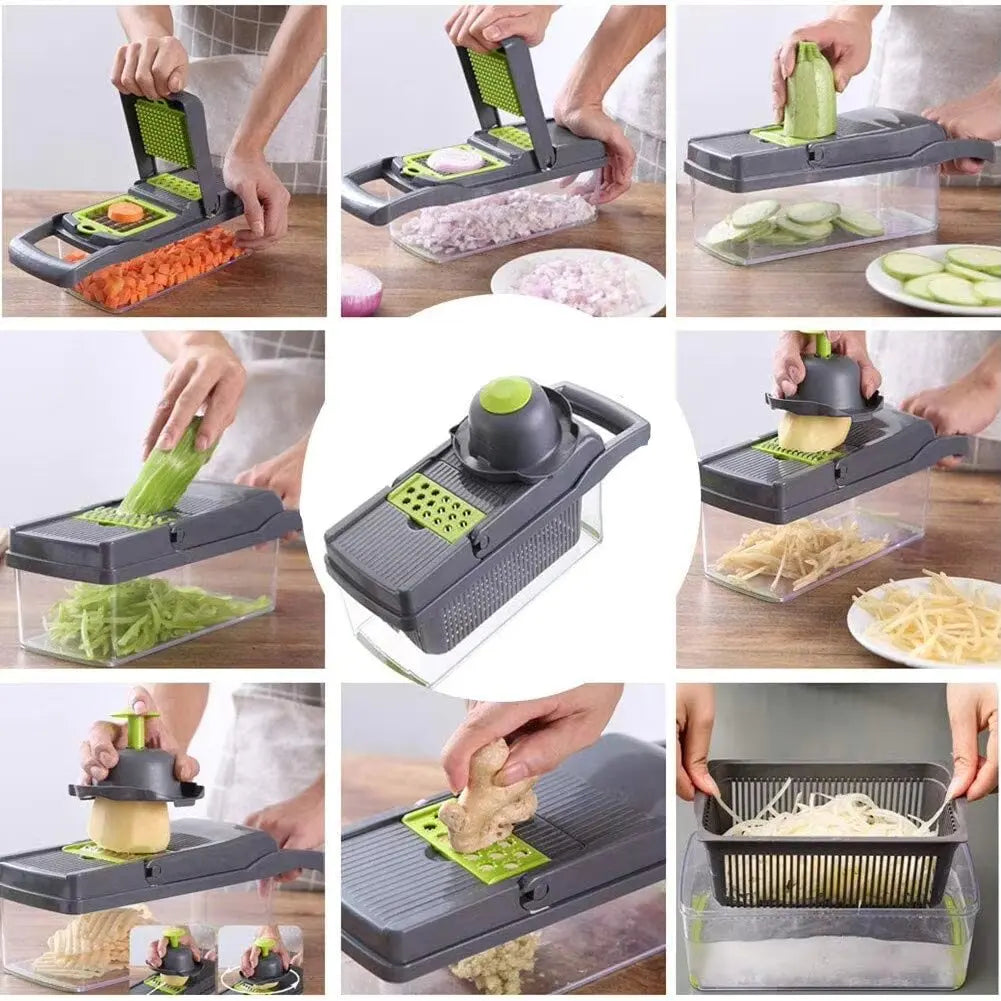 14pcs/Set Vegetable Chopper Multifunctional Fruit Slicer Manual Food Grater Cutter With Container Mincer Chopper Kitchen Stuff