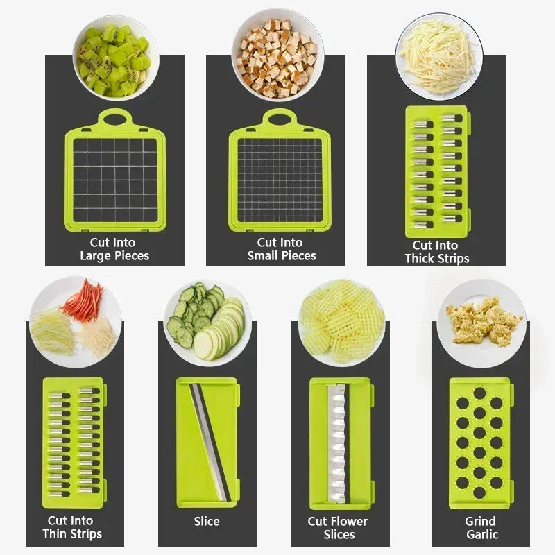 14pcs/Set Vegetable Chopper Multifunctional Fruit Slicer Manual Food Grater Cutter With Container Mincer Chopper Kitchen Stuff