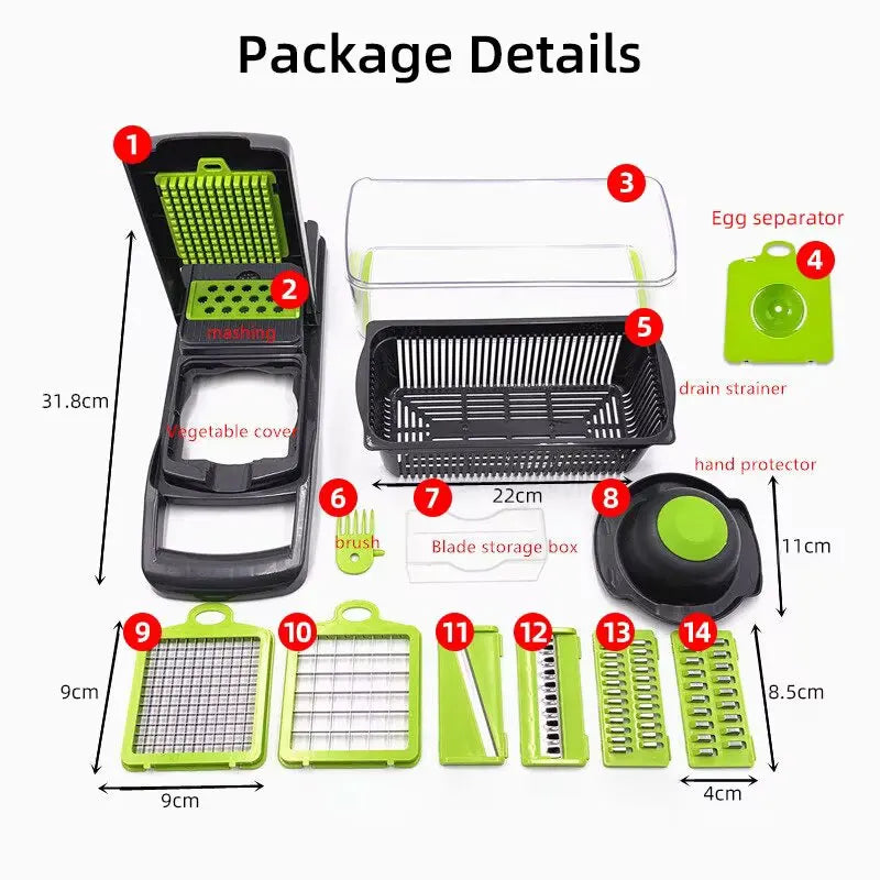 14pcs/Set Vegetable Chopper Multifunctional Fruit Slicer Manual Food Grater Cutter With Container Mincer Chopper Kitchen Stuff