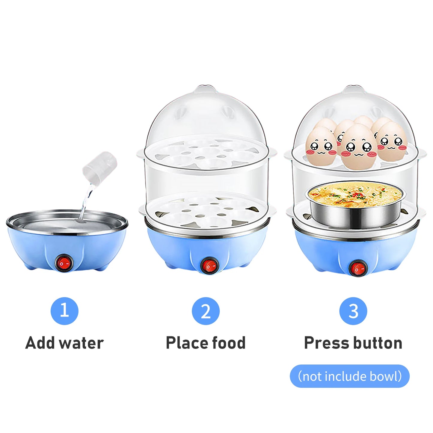 Double Layer Egg Cooker 14 Egg Capacity Hard Boiled Egg Cooker Anti-dry Electric Egg Boiler with 40mL Measuring Cup Steam