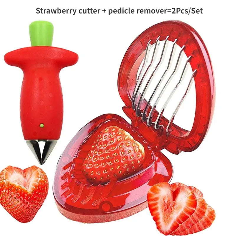 1/2PCS Strawberry Huller Stem Remover And Strawberry Slicer Set Potatoes Tomato Corer Slicer Stainless Steel Kitchen Tools