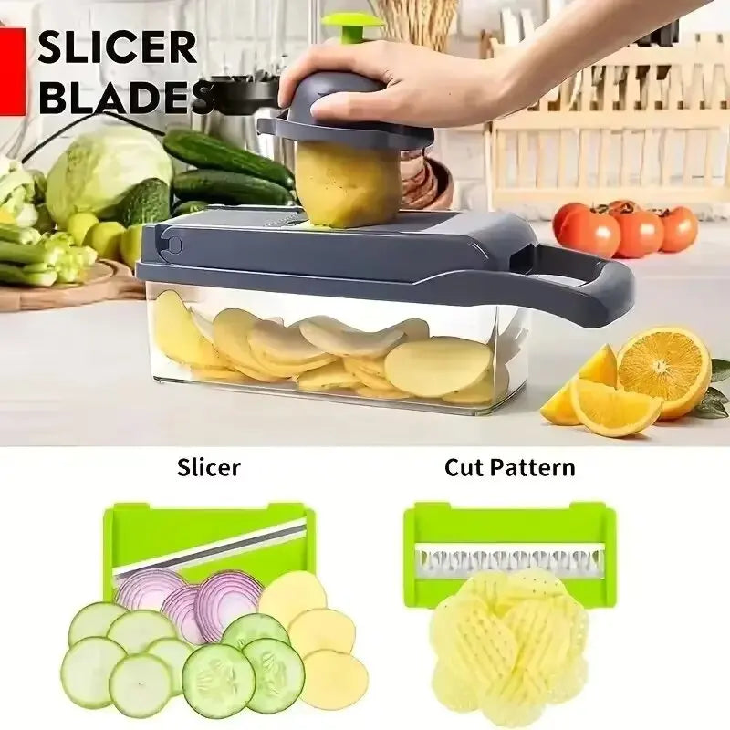 14pcs/Set Vegetable Chopper Multifunctional Fruit Slicer Manual Food Grater Cutter With Container Mincer Chopper Kitchen Stuff