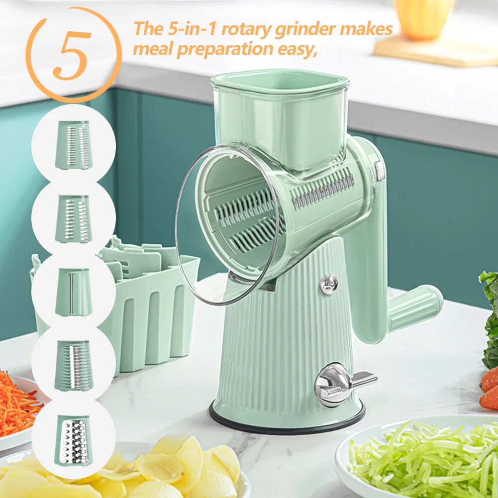 5 In 1 Vegetable Slicer With Handle Cheese Grater Hand Crank With 5 Group Blades Food Chopper Easy To Clean Kitchen Gadgets