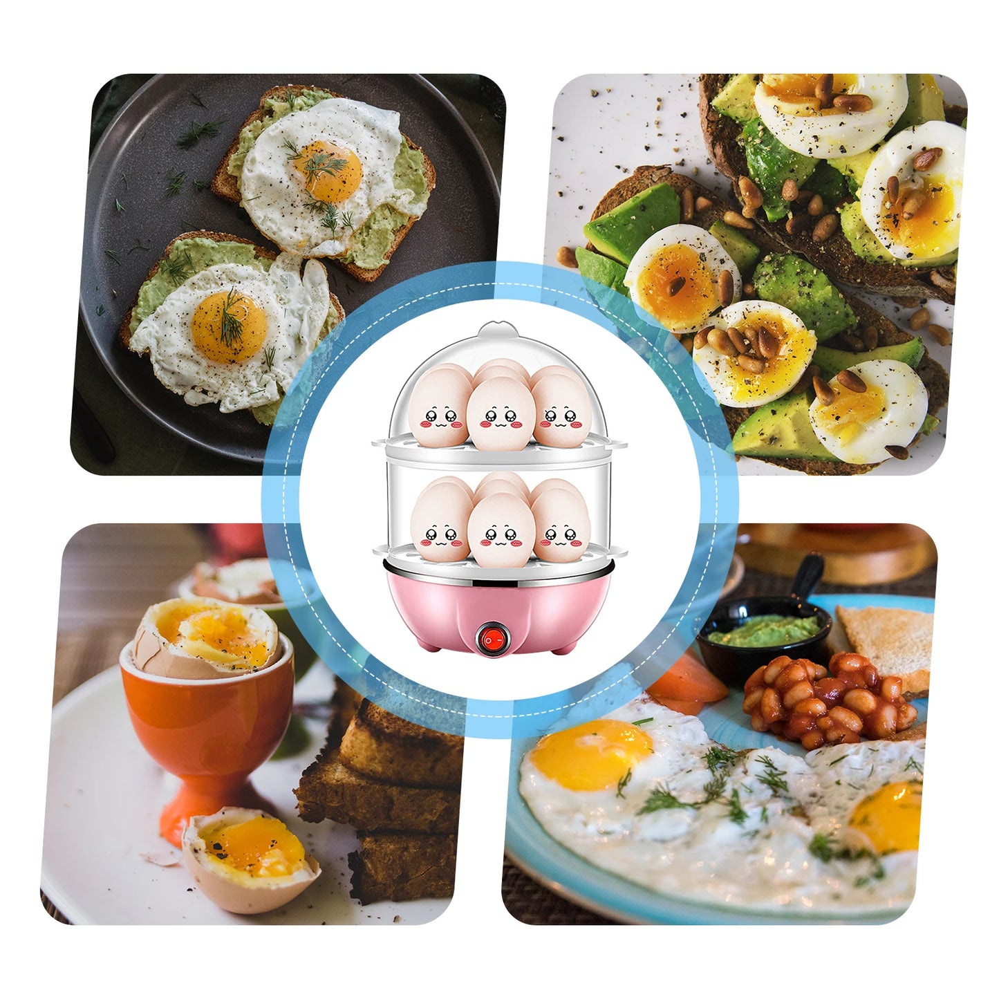 Double Layer Egg Cooker 14 Egg Capacity Hard Boiled Egg Cooker Anti-dry Electric Egg Boiler with 40mL Measuring Cup Steam