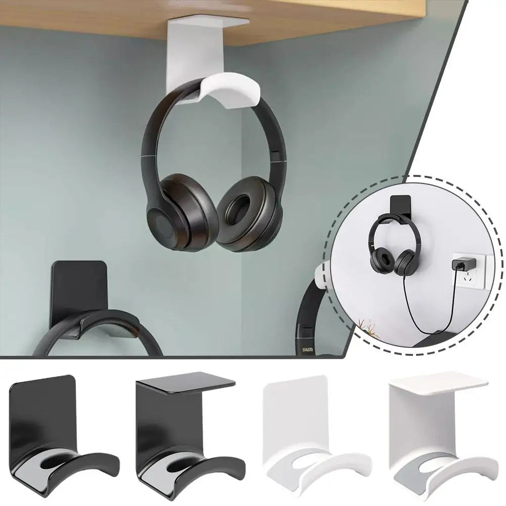 Universal Headphone Stand Adhensive Plastic Wall Mount Hanger Under Desk Headset Rack Holder Support For Gaming Earphone Bracket