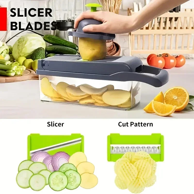 14pcs/Set Vegetable Chopper Multifunctional Fruit Slicer Manual Food Grater Cutter With Container Mincer Chopper Kitchen Stuff